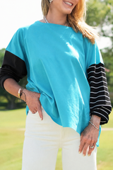 Pima Cotton Mixed Media Boxy T-Shirt - Capri - PLANET by Lauren G - Flyclothing LLC