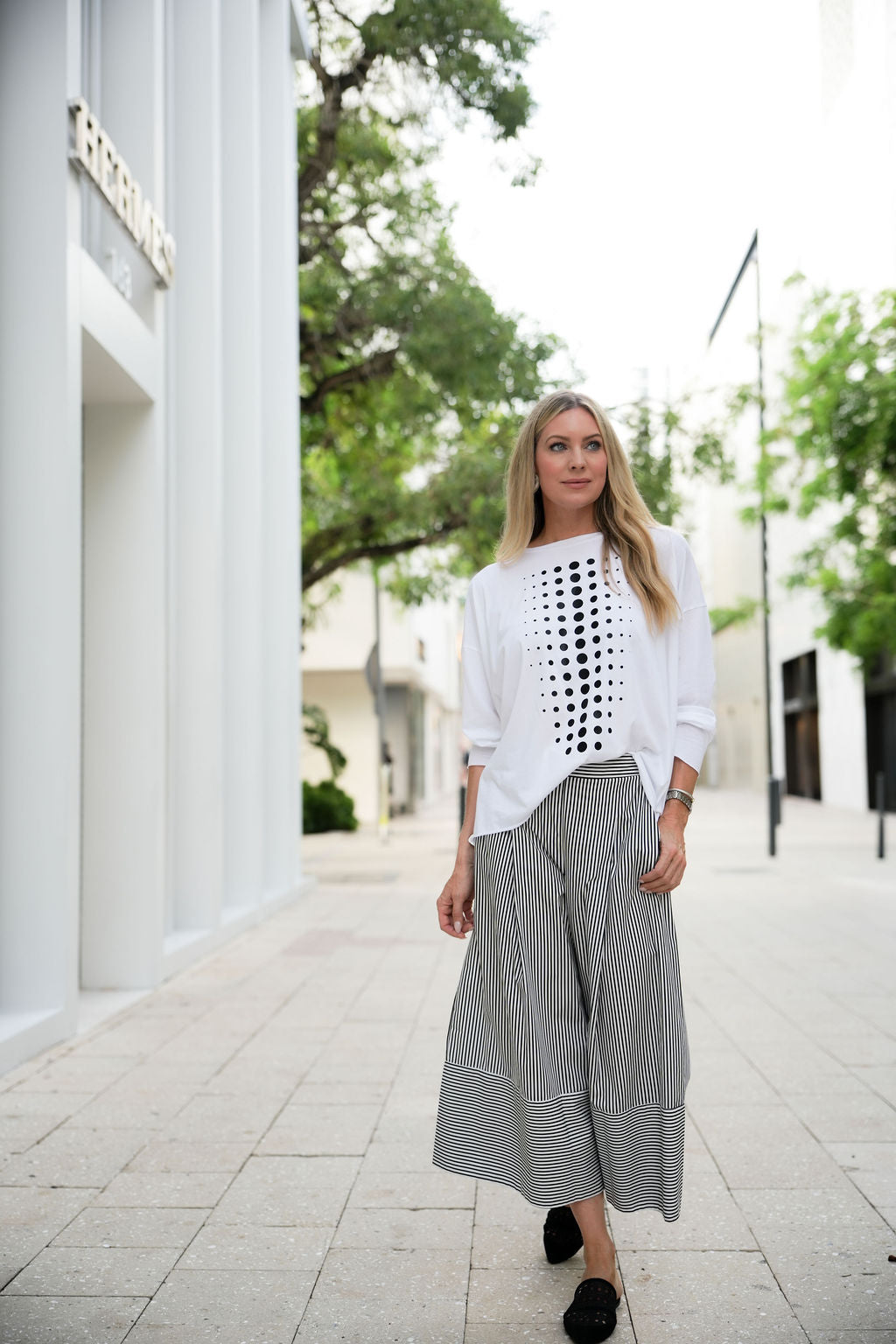 Pima Cotton Dot Dot Dot Luxury Boxy T-Shirt - White/Black - PLANET by Lauren G - Flyclothing LLC