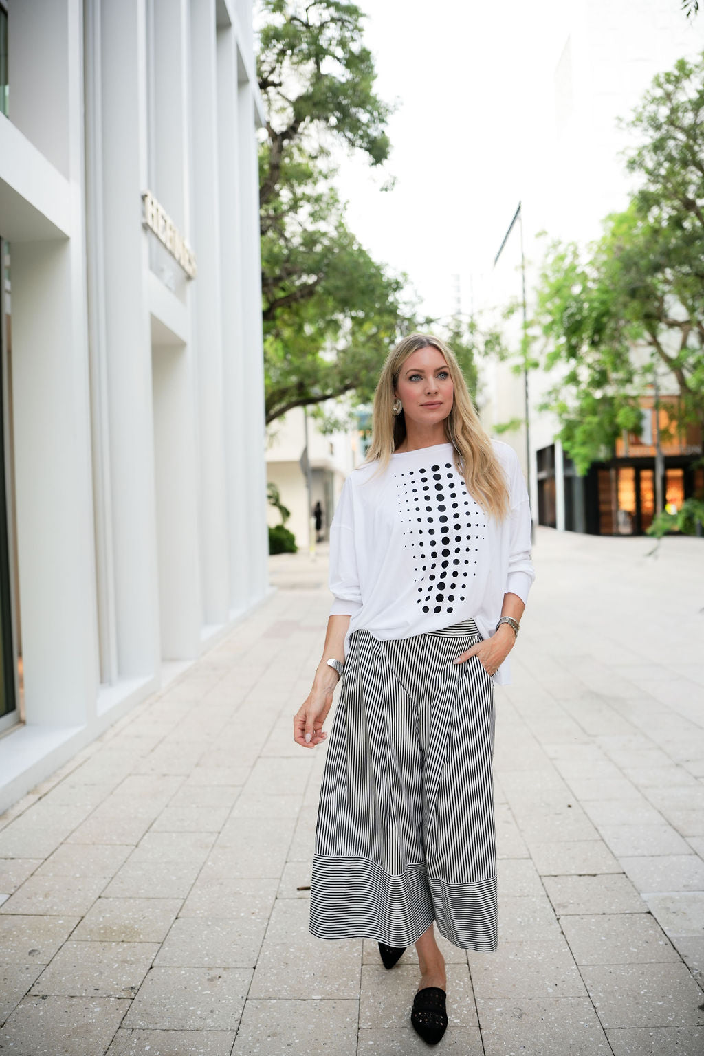 Pima Cotton Dot Dot Dot Luxury Boxy T-Shirt - White/Black - PLANET by Lauren G - Flyclothing LLC