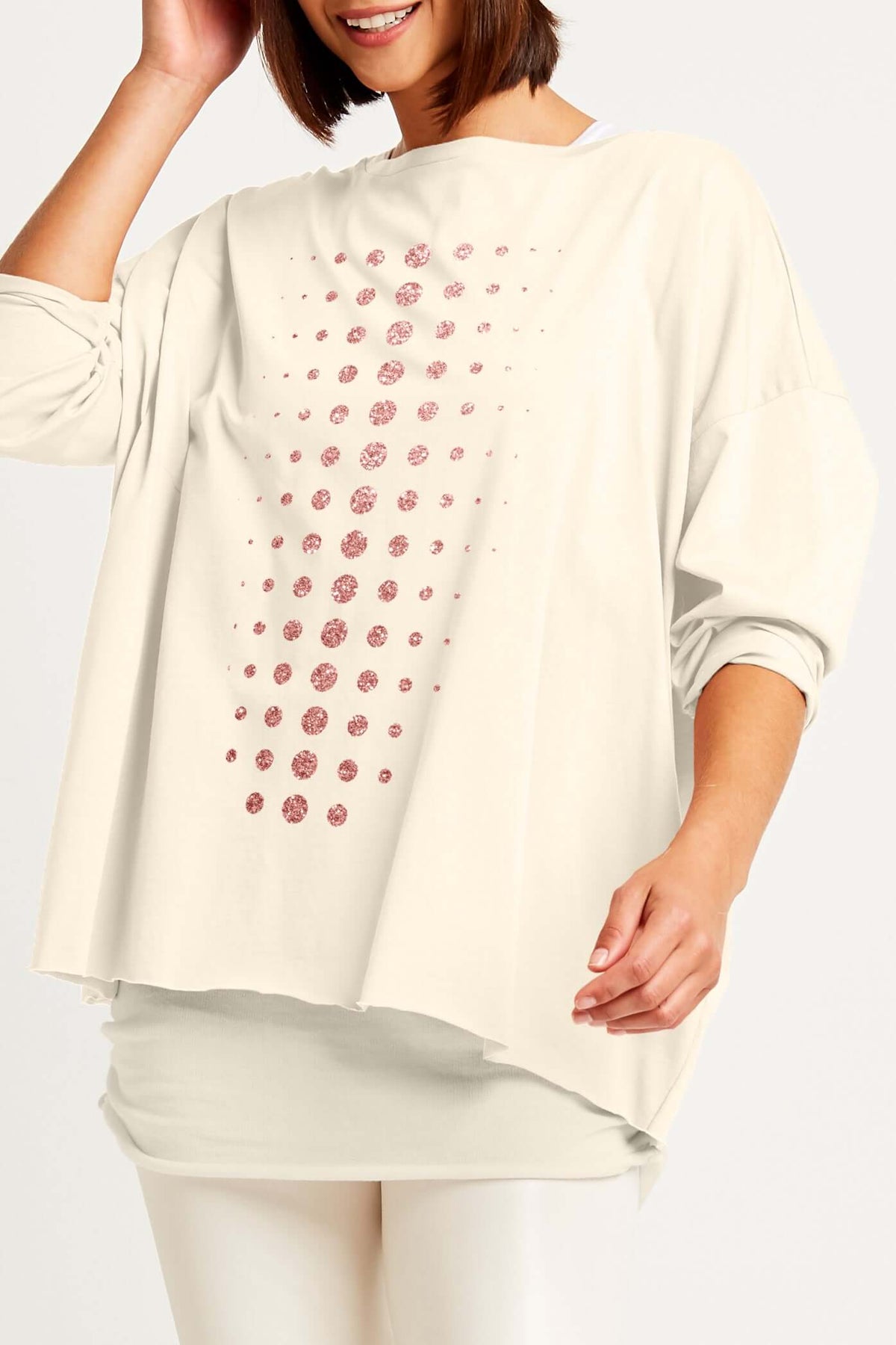 Pima Cotton Metallic Dot Dot Dot Luxury Boxy T-Shirt - Stone/Rose GoldF - PLANET by Lauren G - Flyclothing LLC