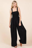 Mittoshop Smocked Wide Strap Wide Leg Overalls - Trendsi