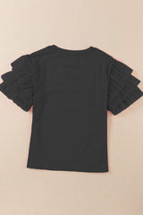 Ruffled Round Neck Short Sleeve Blouse - Trendsi - Flyclothing LLC