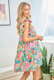 First Love Ruffled Printed Notched Cap Sleeve Dress - Trendsi