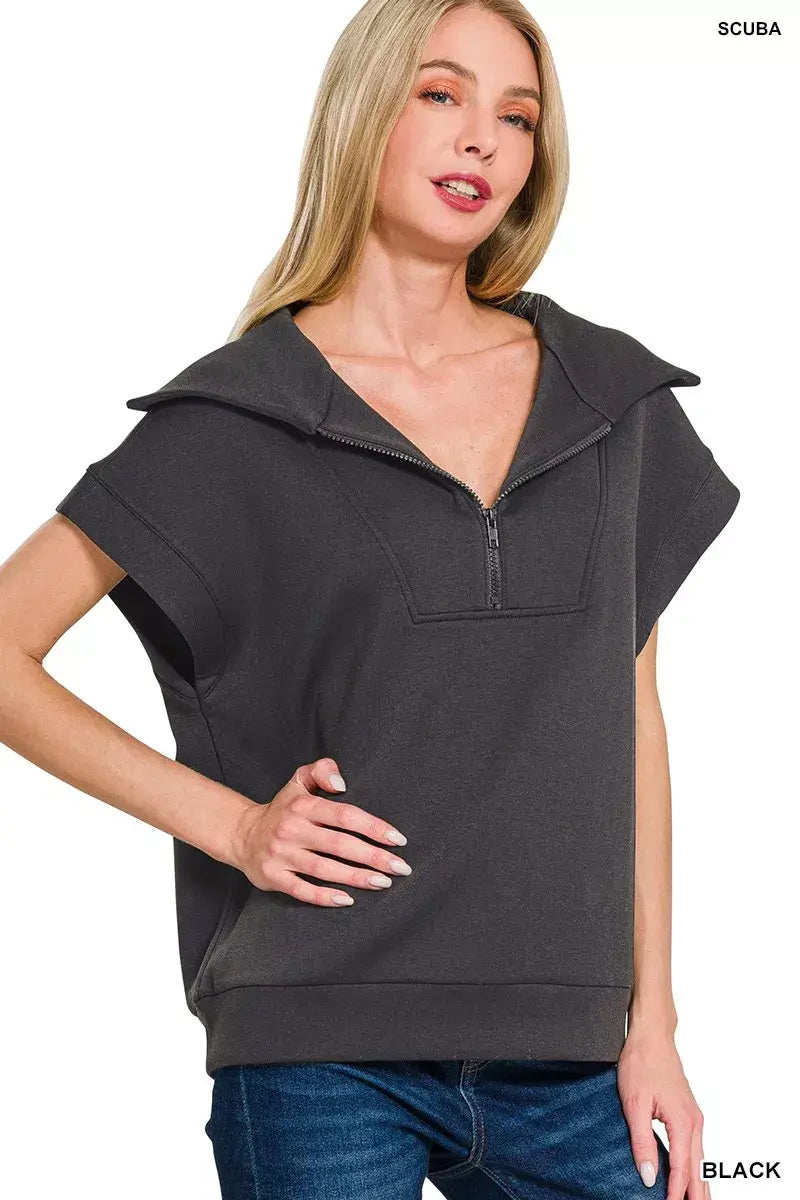Zenana Scuba Half Zip Top - Trendsi - Flyclothing LLC