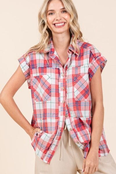 Mittoshop Mineral Wash Plaid Button Down Shirt - Trendsi