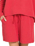 Zenana Corded Rib Long Sleeve Tee and Shorts Set - Trendsi - Flyclothing LLC