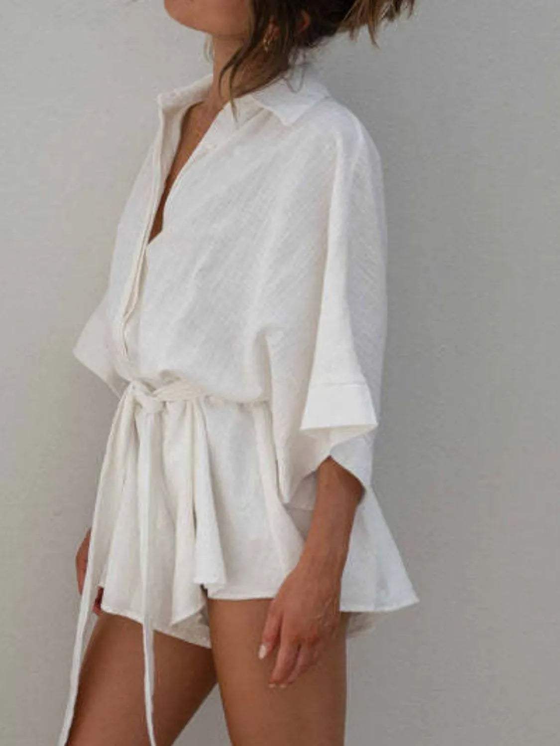 Collared Neck Half Sleeve Romper - Trendsi - Flyclothing LLC