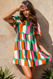 Color Block Round Neck Short Sleeve Dress - Trendsi