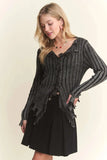 ADORA Distressed Edge Washed Sweater - Trendsi