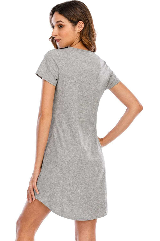 Graphic Round Neck Short Sleeve Lounge Dress - Trendsi - Flyclothing LLC