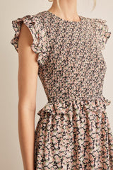 In February Floral Smocked Ruffled Midi Dress - Trendsi