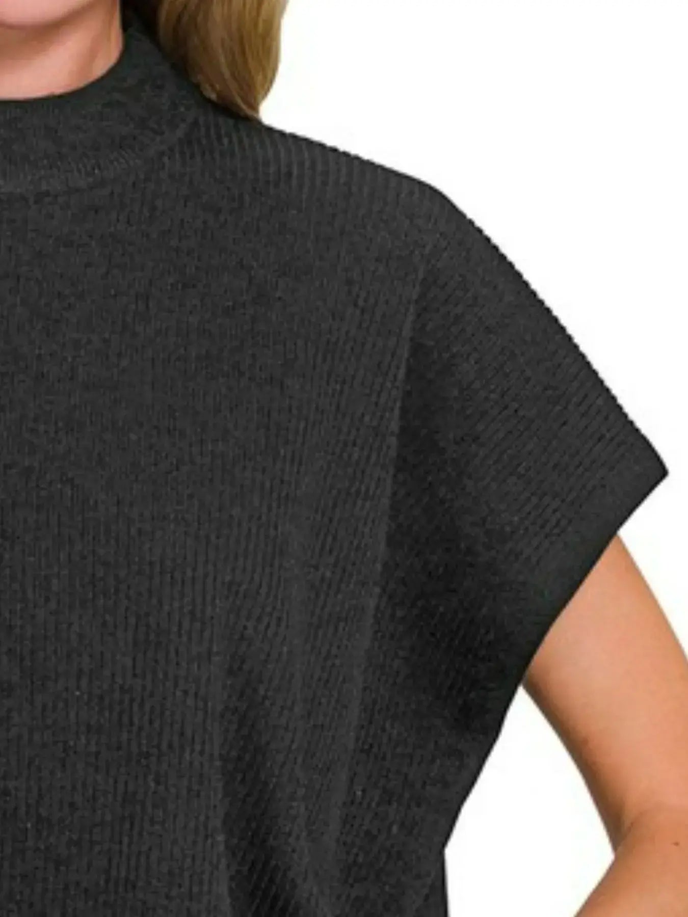 Zenana Viscose Mock Neck Short Sleeve Boxy Sweater - Trendsi - Flyclothing LLC