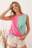 BiBi Slub Terry Color Block Twisted Top - Trendsi - Flyclothing LLC