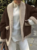 Fuzzy Collared Neck Long Sleeve Jacket - Trendsi - Flyclothing LLC