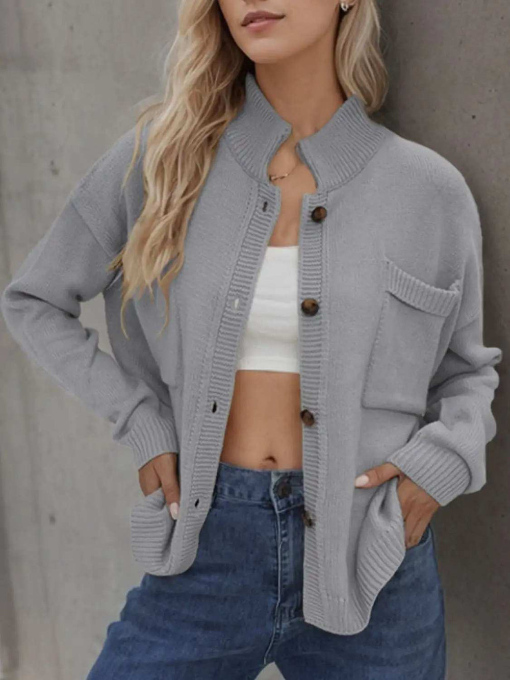 Button Up Long Sleeve Cardigan - Trendsi - Flyclothing LLC