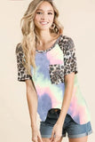 BiBi Tie Dye Knit Top with Leopard Raglan Sleeves - Trendsi