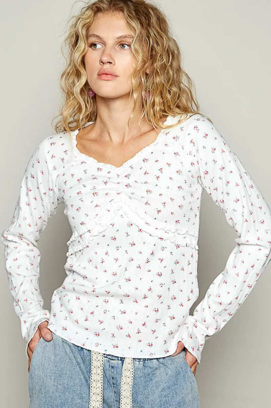 POL Floral V-Neck Long Sleeve T-Shirt - Trendsi - Flyclothing LLC