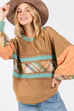 SAGE + FIG Mineral Wash Raw Edge Color Block Sweatshirt - Trendsi