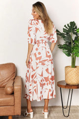 Printed Surplice Balloon Sleeve Dress - Trendsi - Flyclothing LLC