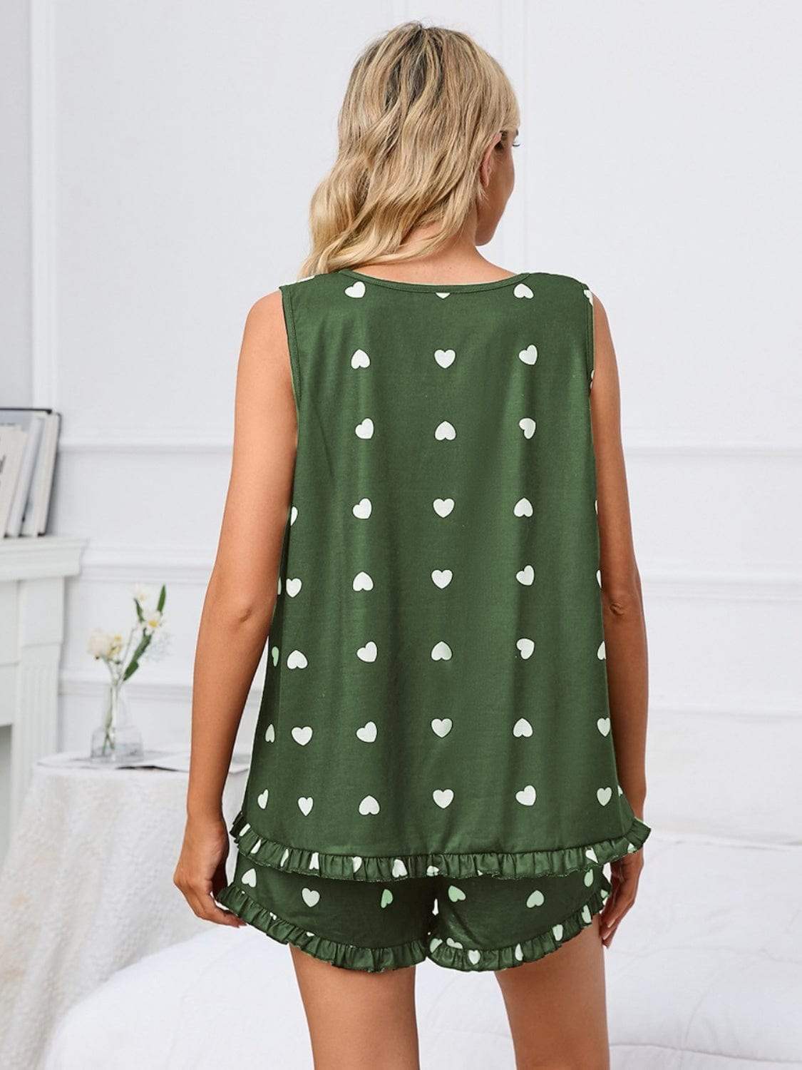 Heart Scoop Neck Tank and Shorts Lounge Set - Trendsi - Flyclothing LLC