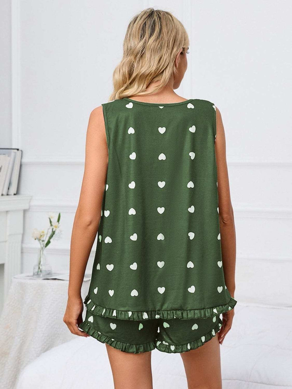 Heart Scoop Neck Tank and Shorts Lounge Set - Trendsi - Flyclothing LLC