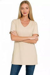 Zenana V-Neck Short Sleeve T-Shirt - Trendsi - Flyclothing LLC