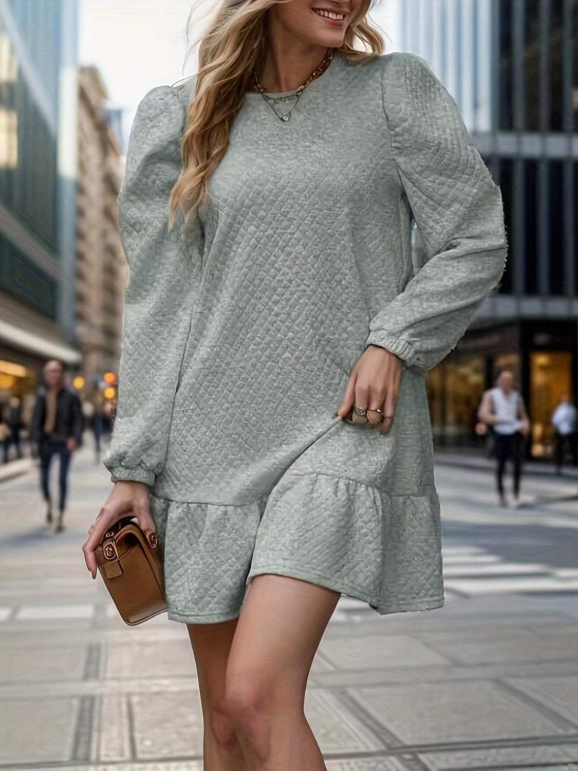 Round Neck Long Sleeve Mini Dress - Trendsi - Flyclothing LLC