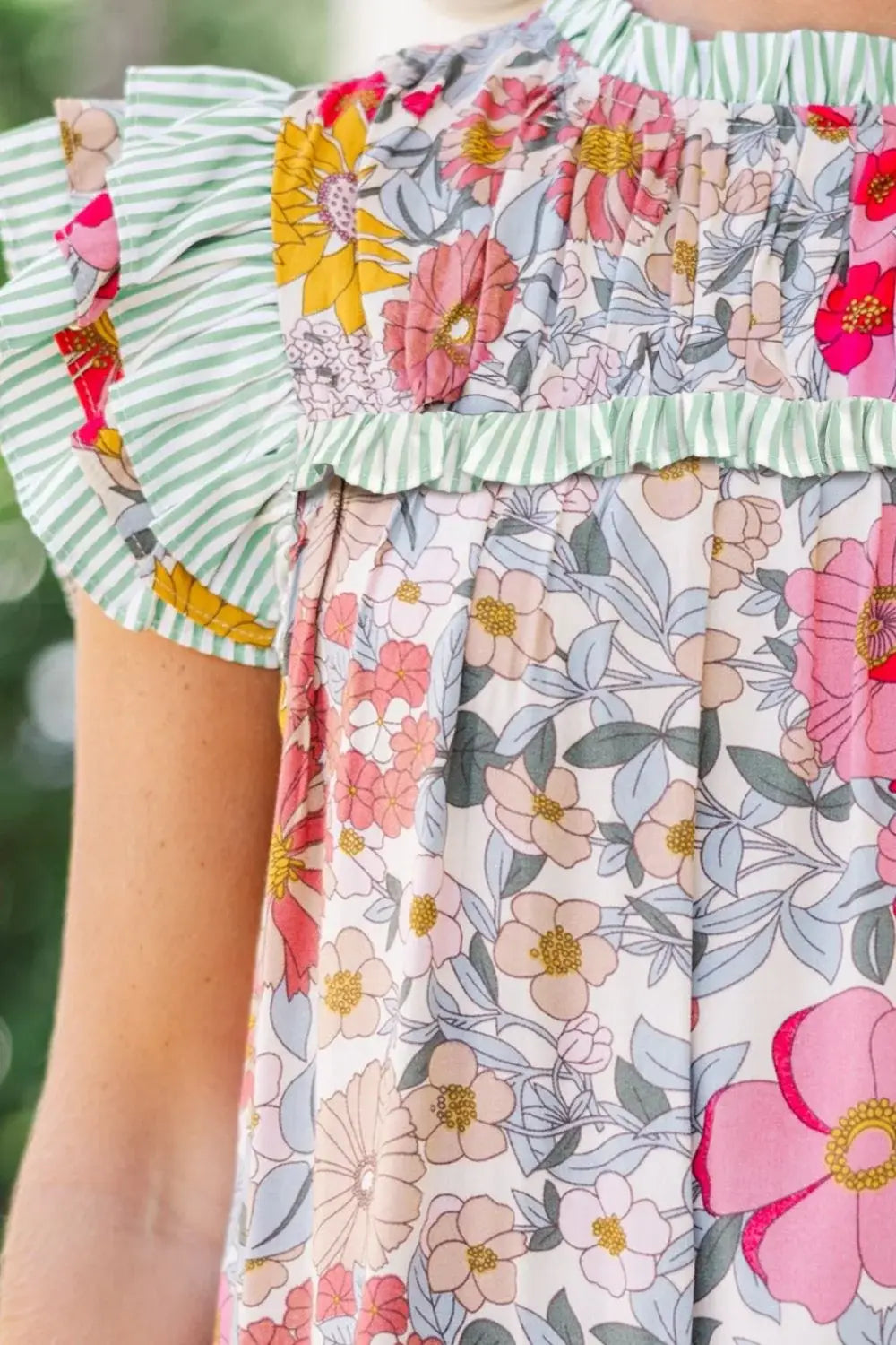 Frill Floral Print Ruffle Cap Sleeve Blouse - Trendsi - Flyclothing LLC