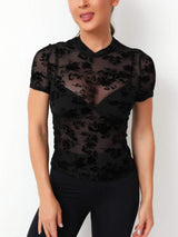 Mock Neck Short Sleeve Top - Trendsi - Flyclothing LLC