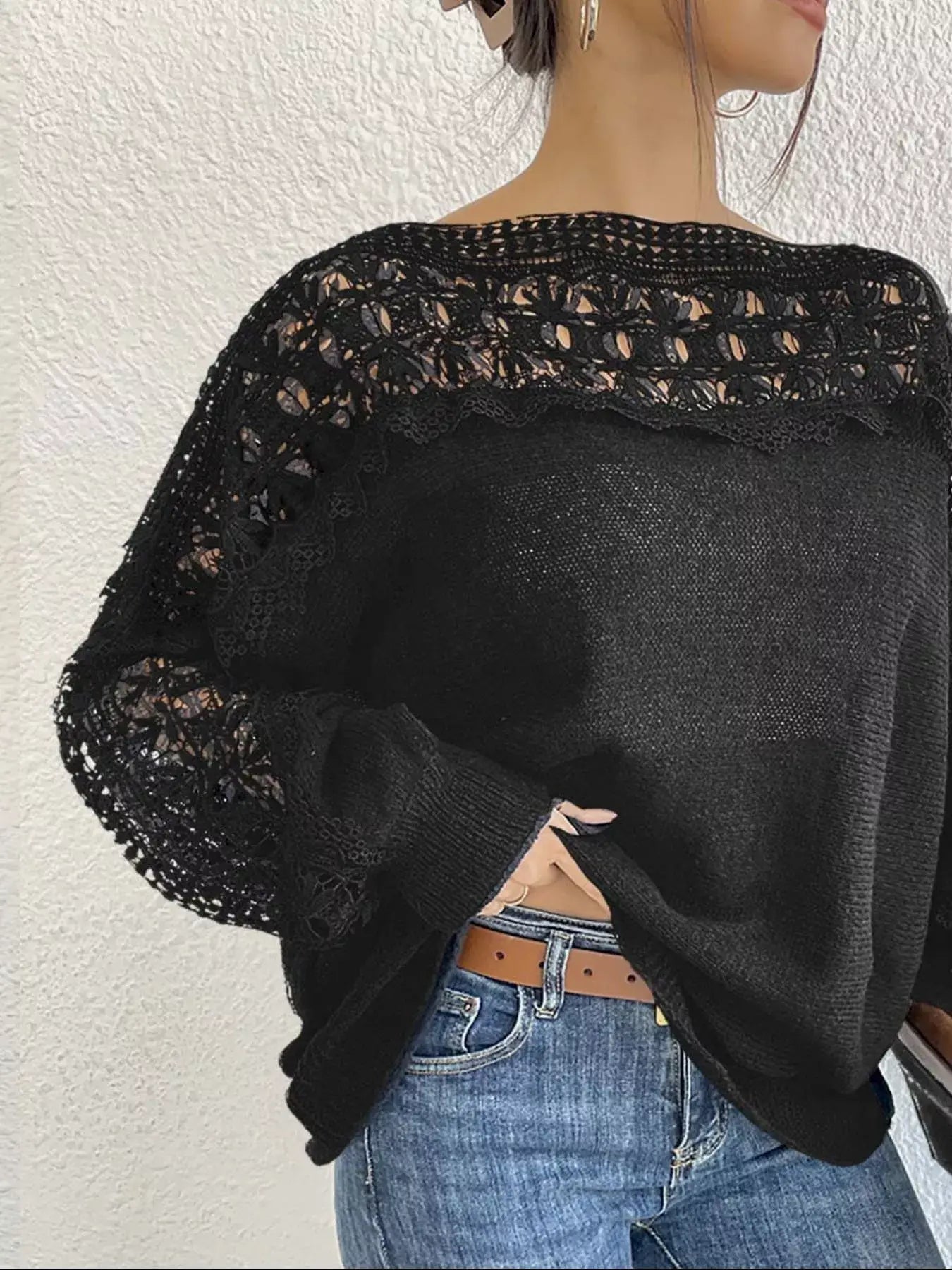 Crochet Long Sleeve Sweater - Trendsi - Flyclothing LLC