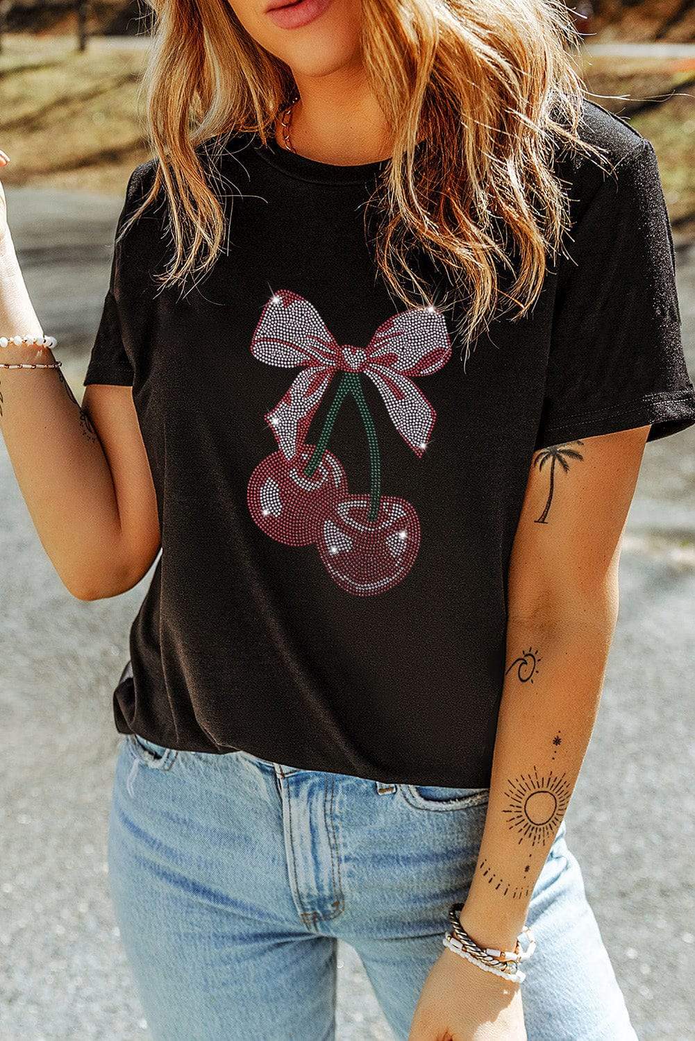 Cherry Graphic Round Neck Short Sleeve T-Shirt - Trendsi - Flyclothing LLC