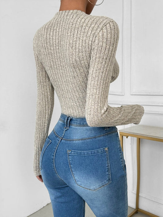 Perfee V-Neck Long Sleeve Bodysuit - Trendsi