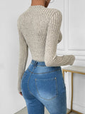 Perfee V-Neck Long Sleeve Bodysuit - Trendsi