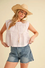 Aemi+Co Ruched Striped Round Neck Sleeveless Top - Trendsi - Flyclothing LLC