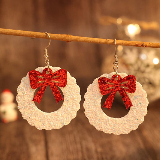 PU Leather Sequin Wreath Shape Earrings - Trendsi