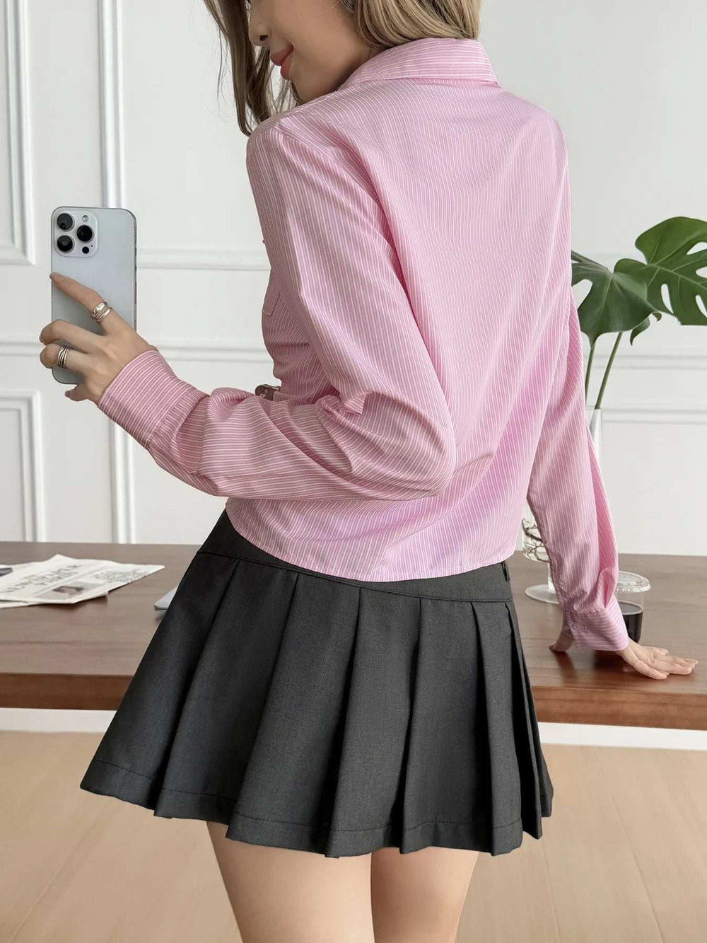 Striped Button-Up Long Sleeve Shirt - Trendsi - Flyclothing LLC