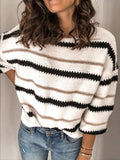 Contrast Striped Round Neck Long Sleeve Sweater - Trendsi - Flyclothing LLC