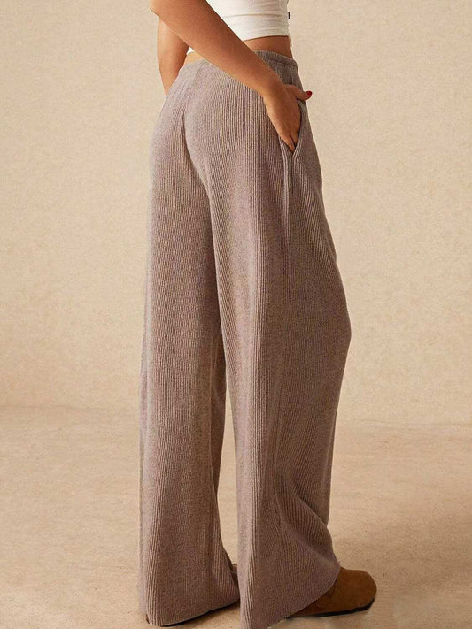 Ribbed Drawstring Wide Leg Pants - Trendsi - Flyclothing LLC