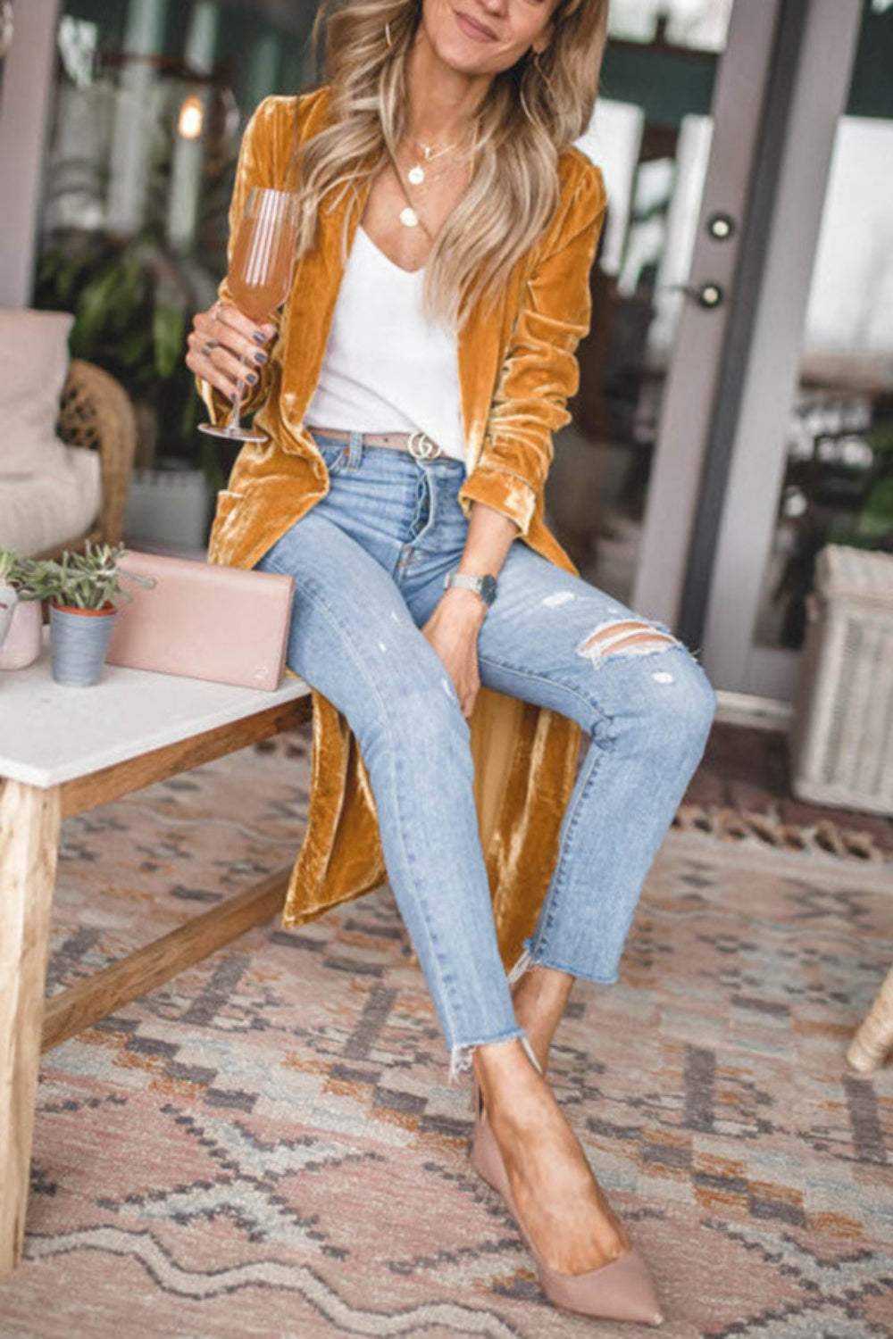 Open Front Long Sleeve Coat - Trendsi - Flyclothing LLC