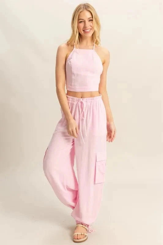 HYFVE Crop Top and Cargo Pants Set - Trendsi