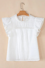 Lace Round Neck Flutter Sleeve Eyelet Blouse - Trendsi - Flyclothing LLC