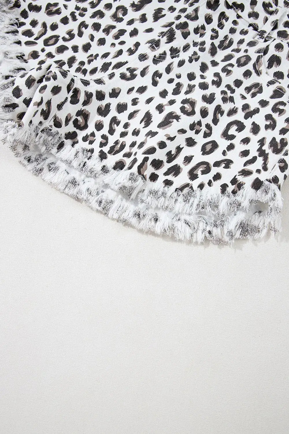 Leopard Frayed Hem Denim Shorts - Trendsi - Flyclothing LLC