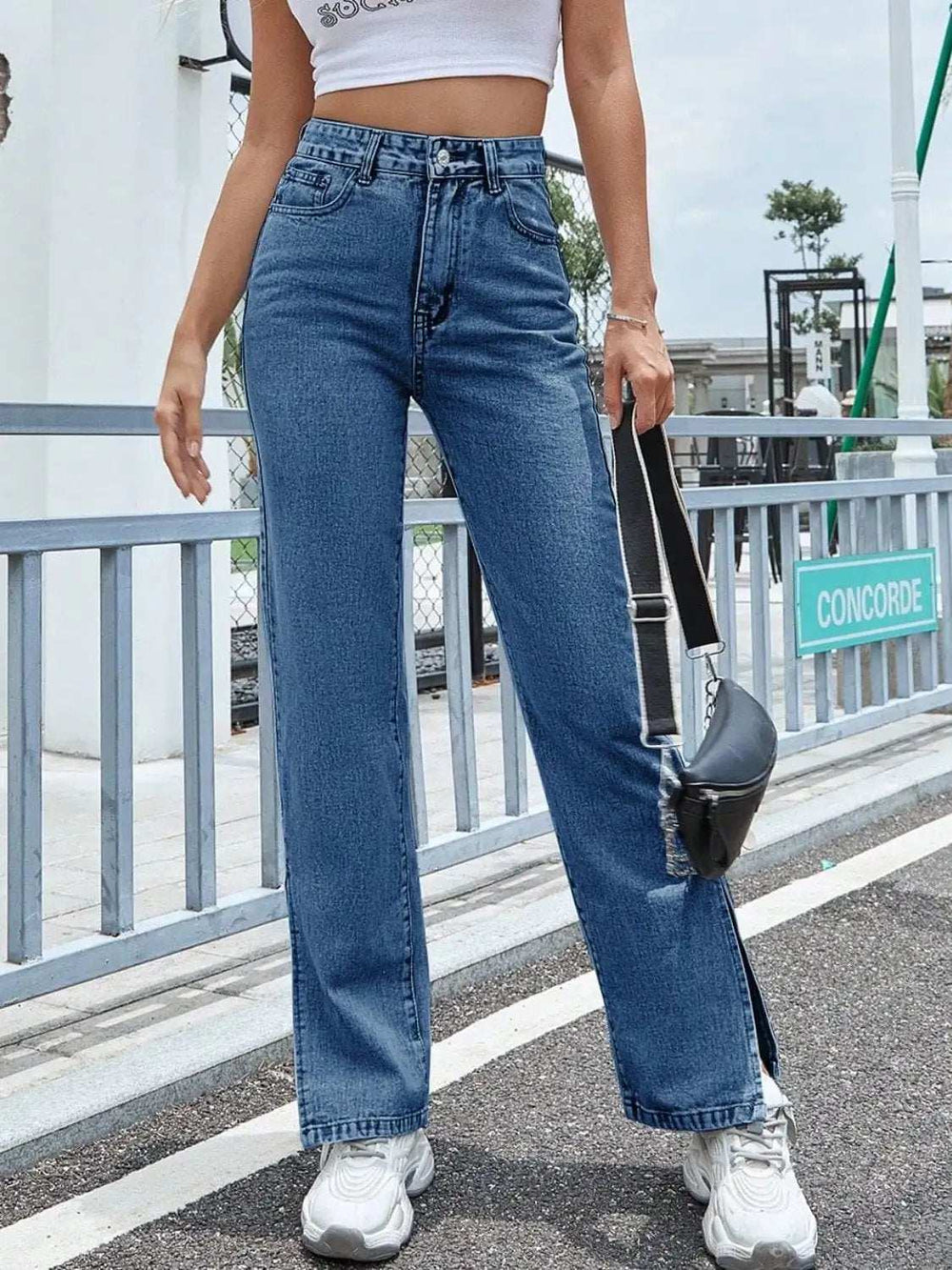 Slit High Waist Jeans with Pockets - Trendsi - Flyclothing LLC