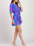 Printed Surplice Half Sleeve Romper - Trendsi
