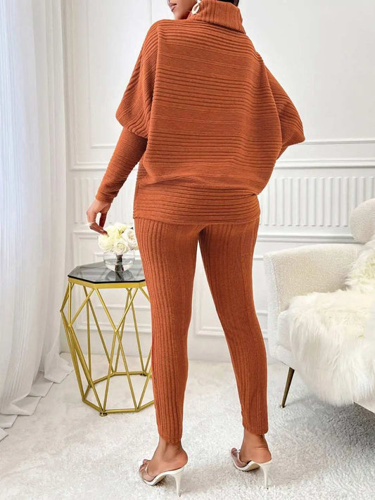 Turtleneck Batwing Sleeve Top and Pants Set - Trendsi - Flyclothing LLC