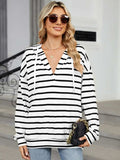 Drawstring Striped Long Sleeve Hoodie - Trendsi - Flyclothing LLC