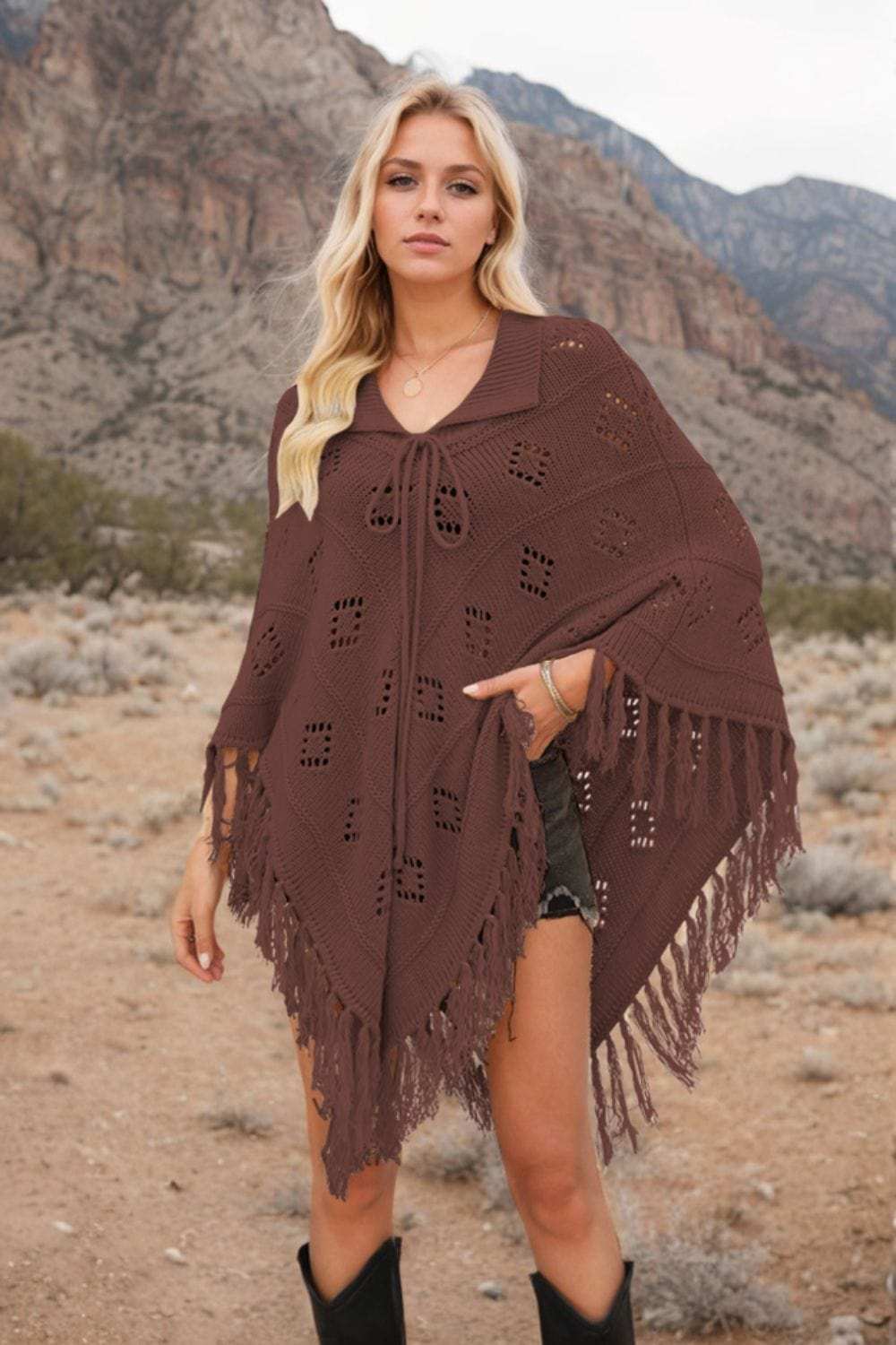 Tassel Hem Knit Cover Up - Trendsi - Flyclothing LLC