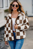 Checkered Snap Down Long Sleeve Teddy Jacket - Trendsi - Flyclothing LLC