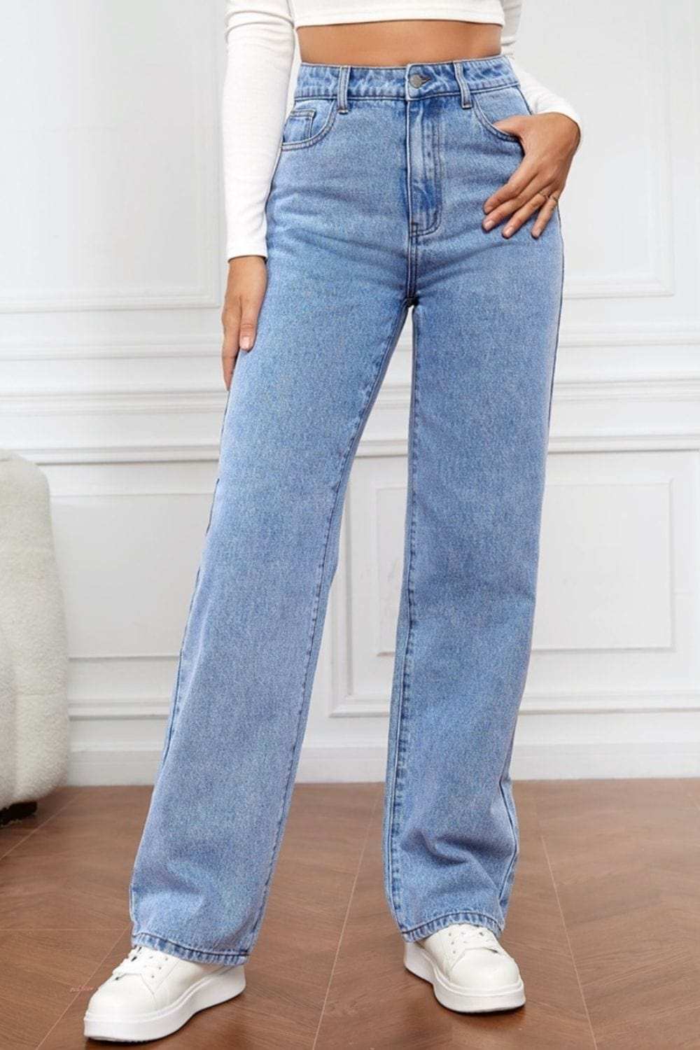High Waist Straight Jeans - Trendsi - Flyclothing LLC