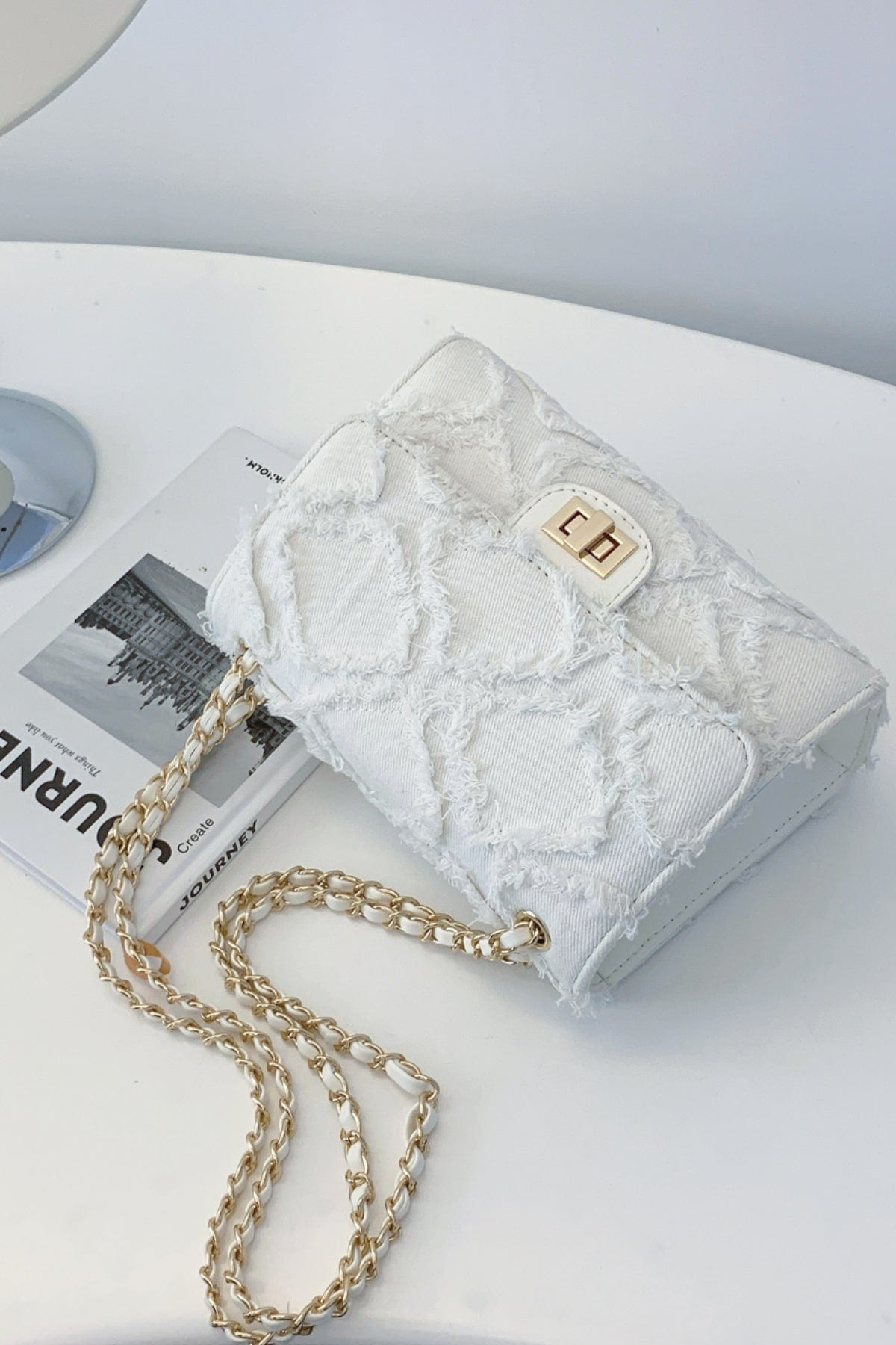 Raw Hem Denim Crossbody Bag - Trendsi